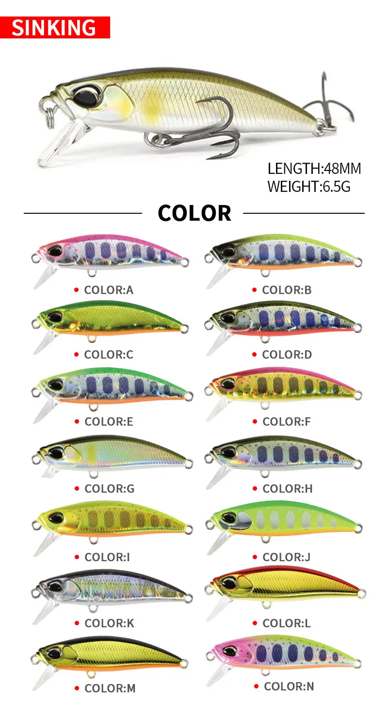 Sinkender Minnow-Köder, 48 mm, 6,5 g, harter Köder, Wobbler, Minnow-Karpfen-Angelköder, Isca Pesca, künstlicher Minnow-Köder für Forellenbarsch – Detail 2