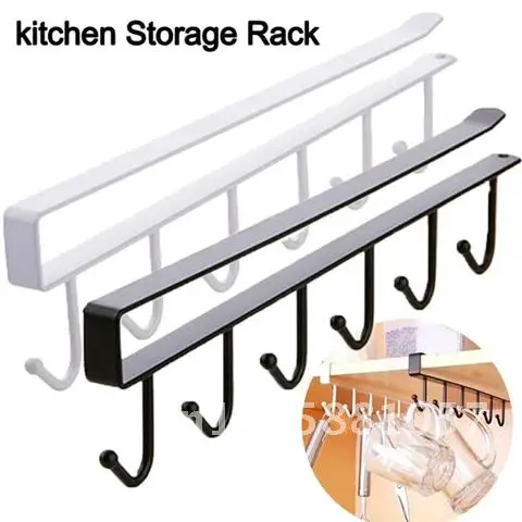 

Iron Shelf Storage 6 Hooks Clothes Hanging Racks Kitchen Organizer Cabinet Glass Mug Holder Rack Home Cup Hanger
