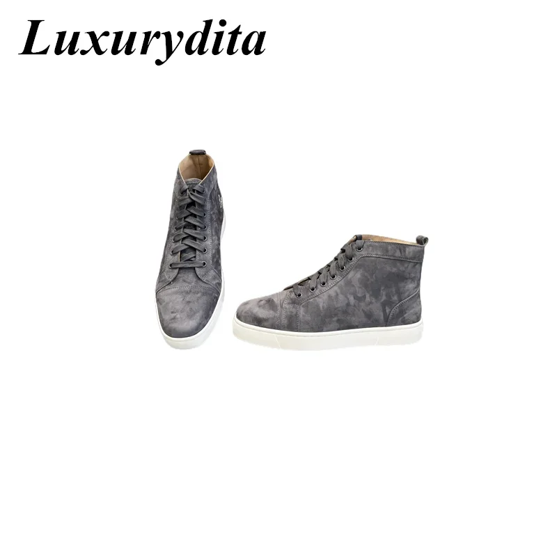LUXURYDITA Designer Men Casual Sneakers Real Leather Rivet Luxury Womens Tennis Shoes 35-47 Fashion Unisex loafers HJ1355