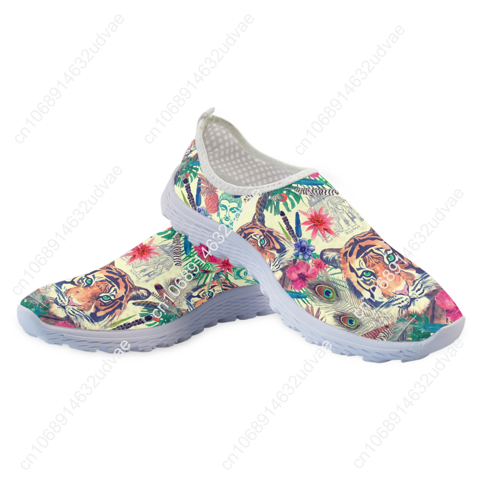 Fashion Tiger Jungle Design Outdoor Breathable Shoes Cartoon Tiger Print Shoes Light Home Flat Shoes Mesh Sneakers