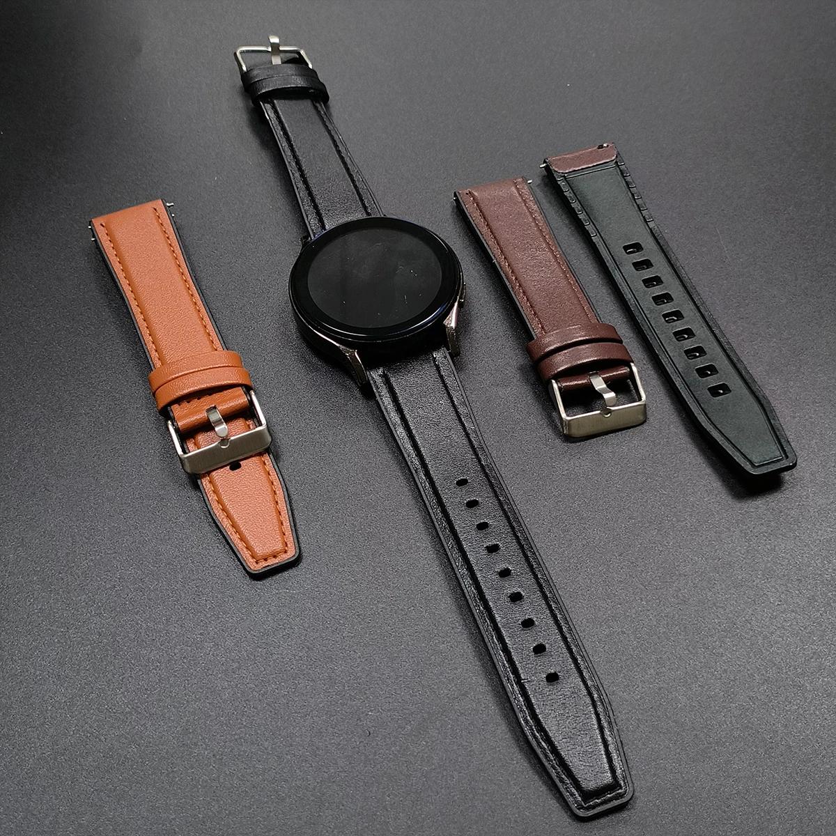 Premium 22mm Leather Silicone Watch Band - Compatible Replacement Bracelet Correa