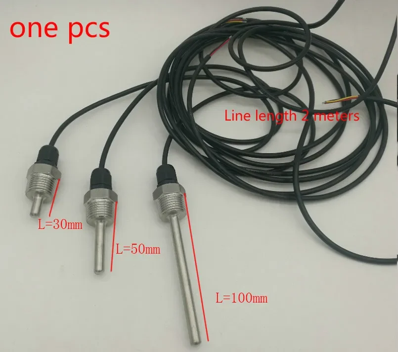 

1x DS18B20 Digital Temperature Sensor G1/2" Thread Probe DIA=7mm 2m PVC 3-core Wire SUS304 Stainless Steel Shell L30mm- L150mm
