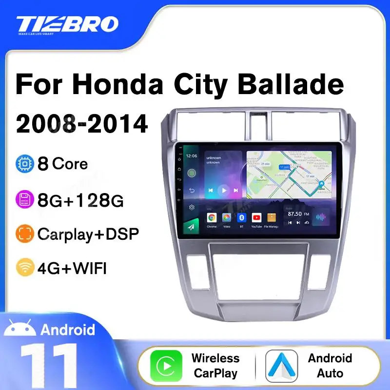 

Tiebro 8g+128g Android10 GPS Multimedia Car Radio For Honda City Ballade 2008-2014 Wireless Carplay Audio For Cars Android Auto