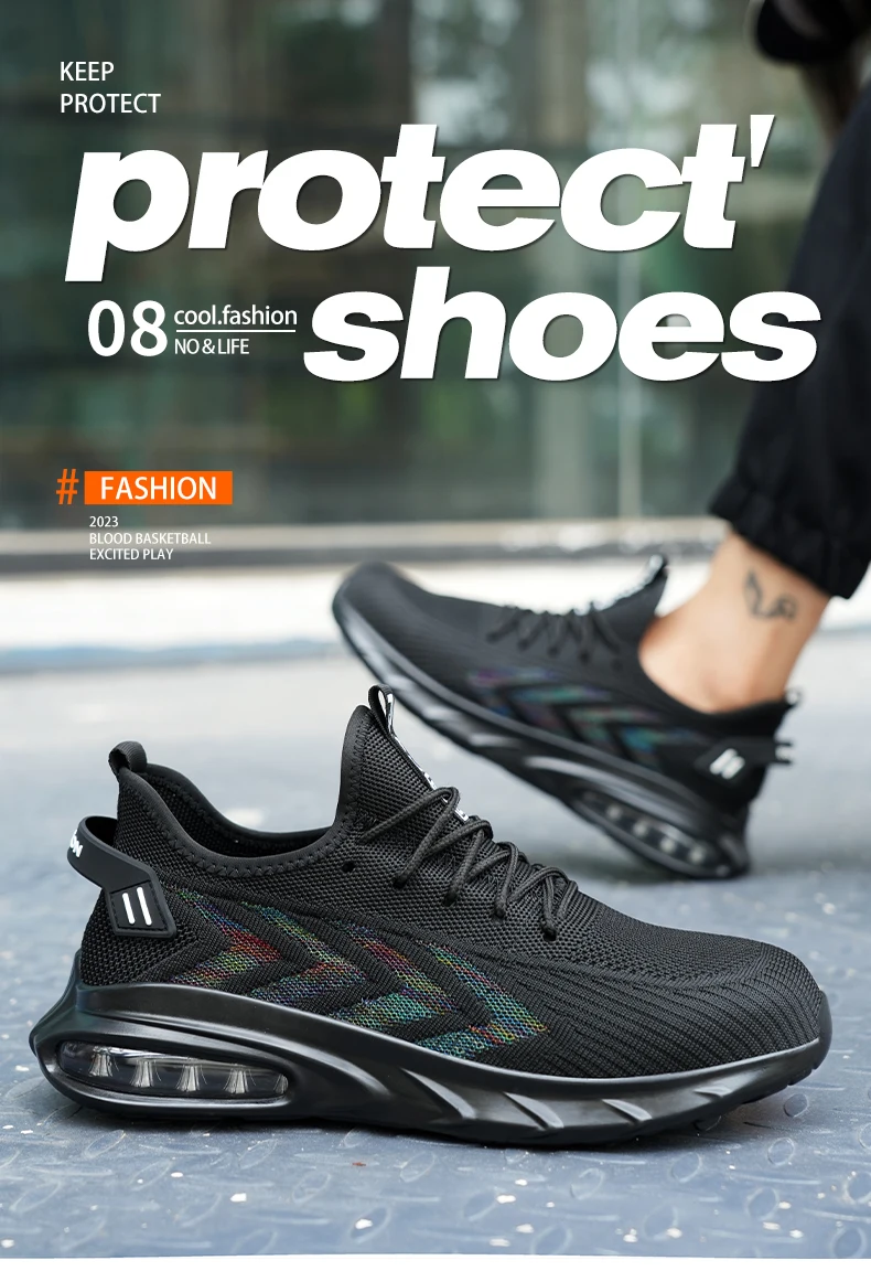 Scarpe protettive da uomo leggere con cuscino d'aria di sicurezza da lavoro, puntale in acciaio, stivali di sicurezza antiscivolo a prova di foratura da uomo_voghion.com