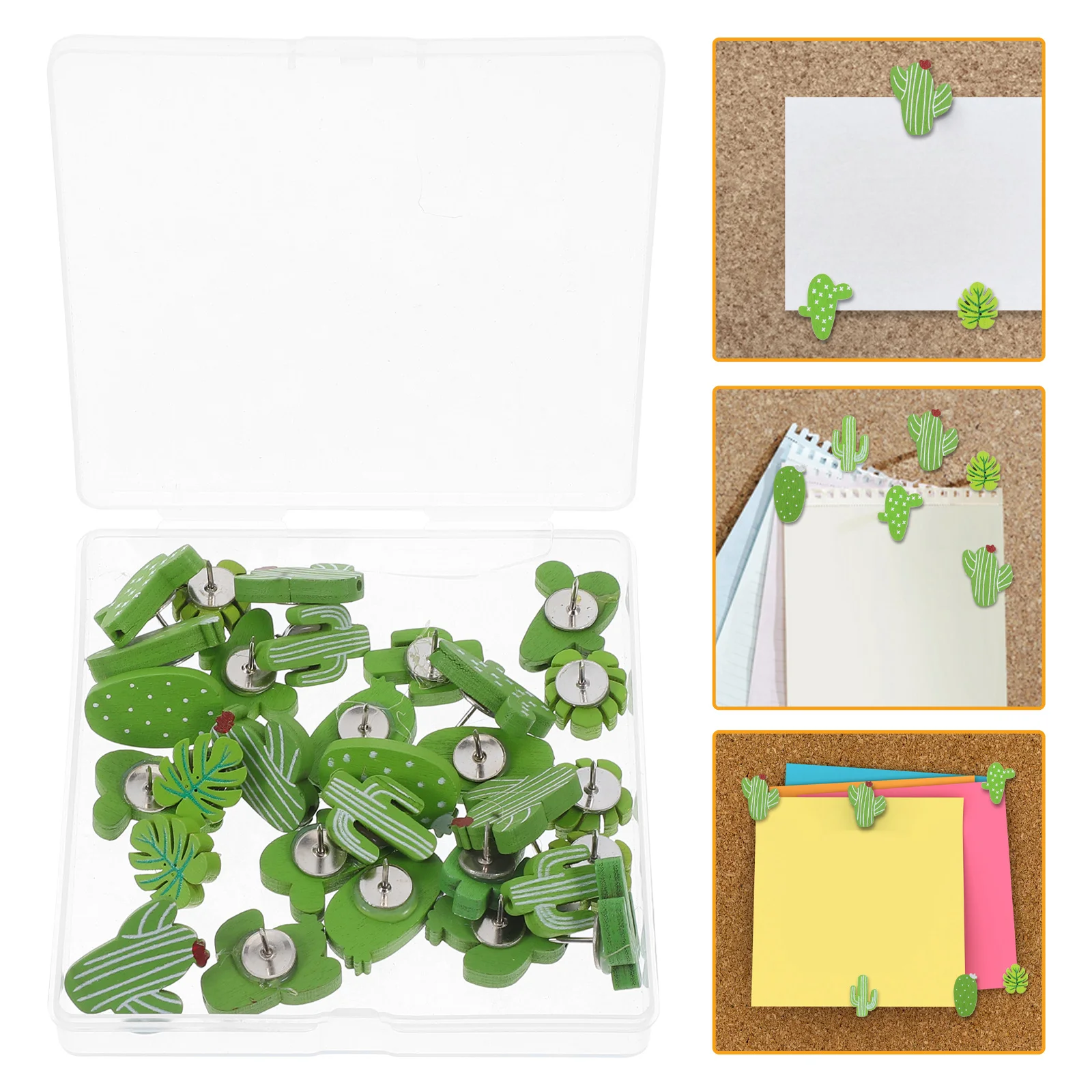 30Pcs Wooden Cactus Push Pins Thumb Tacks For Cork Board Creative Succulent Plants Decorative Office Binding Supplies