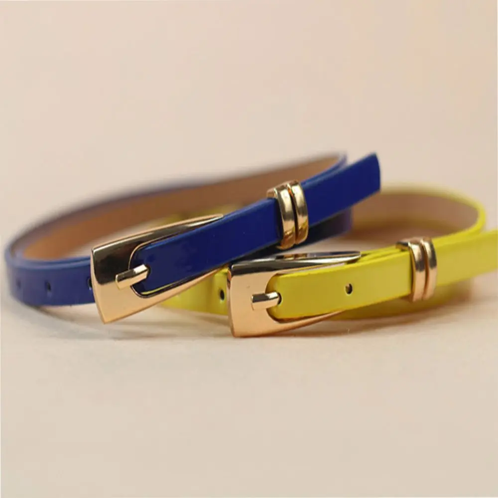 Fashionable PU Leather Narrow Belt with Multicolor Decoration