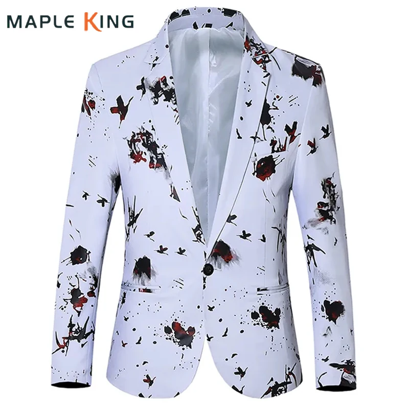 Mens Luxury Floral Printed Suit Blazer Single Breasted Jacket 5XL 6XL Night Club Stage Wedding