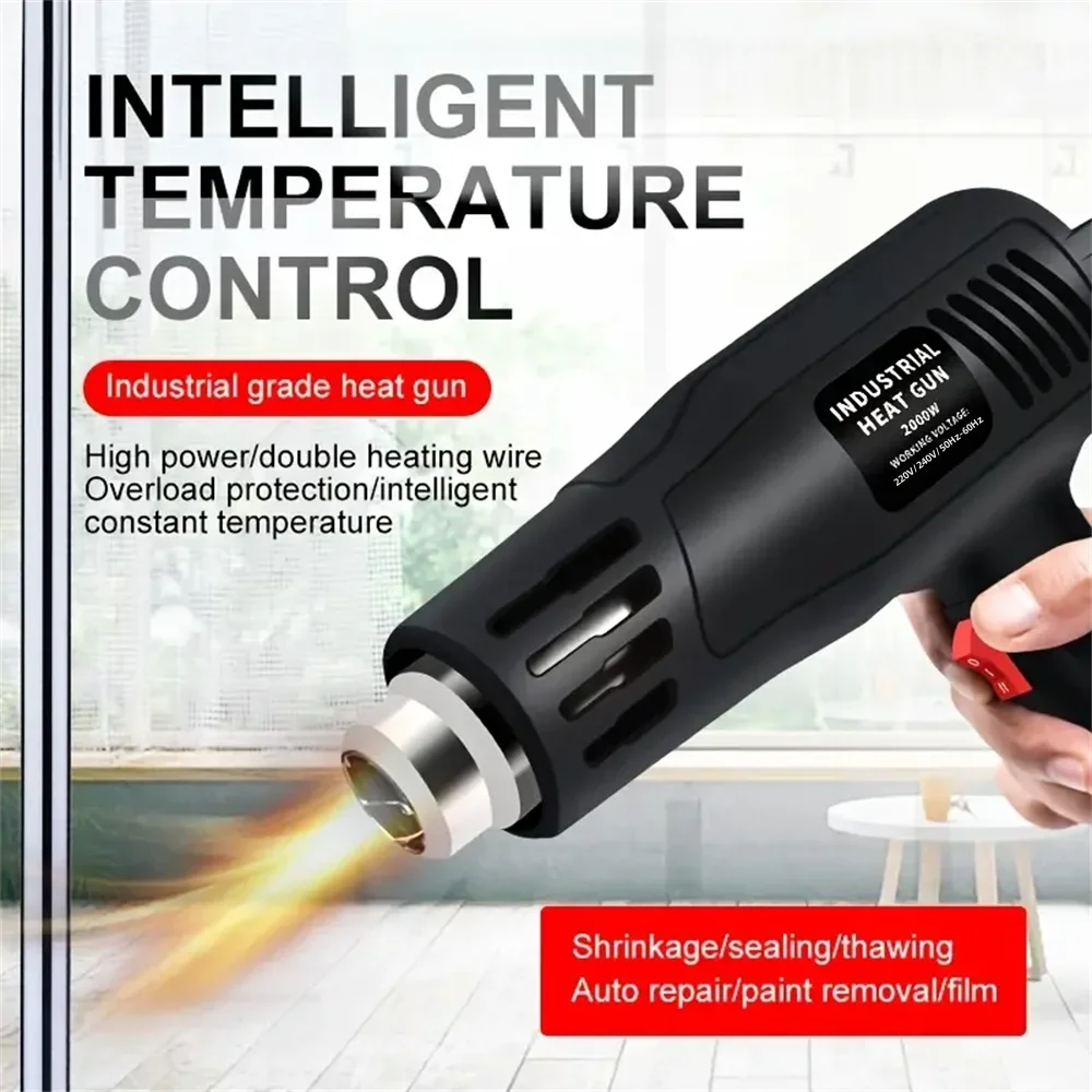 Hot Air Gun 2000W Hot Air Gun High Power Temperature Regulating Industrial Electric Heat Gun Automobile Film Baking Tool