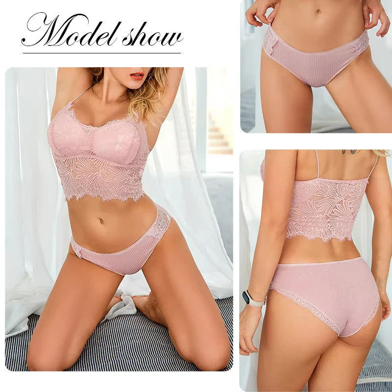 Women Panties 3Pcs/set Cotton M-2XL Low-Rise Trendy Patchwork Lace Briefs Soft Underpants Lingerie