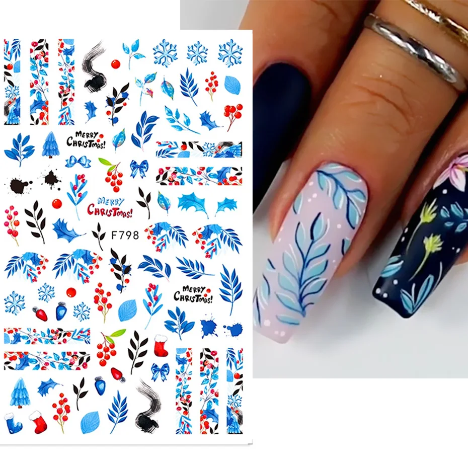 Nail Stickers Winter Christmas Snowflake Magpie Bird 3D Slider Leaf Halloween New Year Design Decoration Manicure Trend Foil nail stickers nail art decoration nail decals