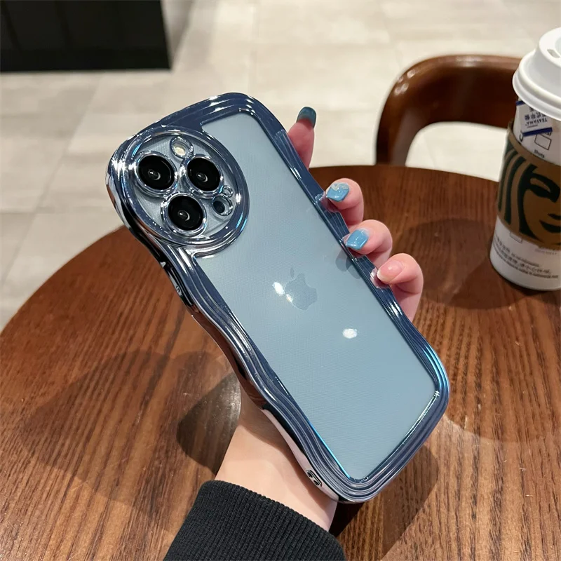 

Fashion Wavy Lines Electroplate Phone Cases For IPhone 14 13 12 11 Pro Max X Xs XR Plus Transparent Soft Silicone Bumper Cover