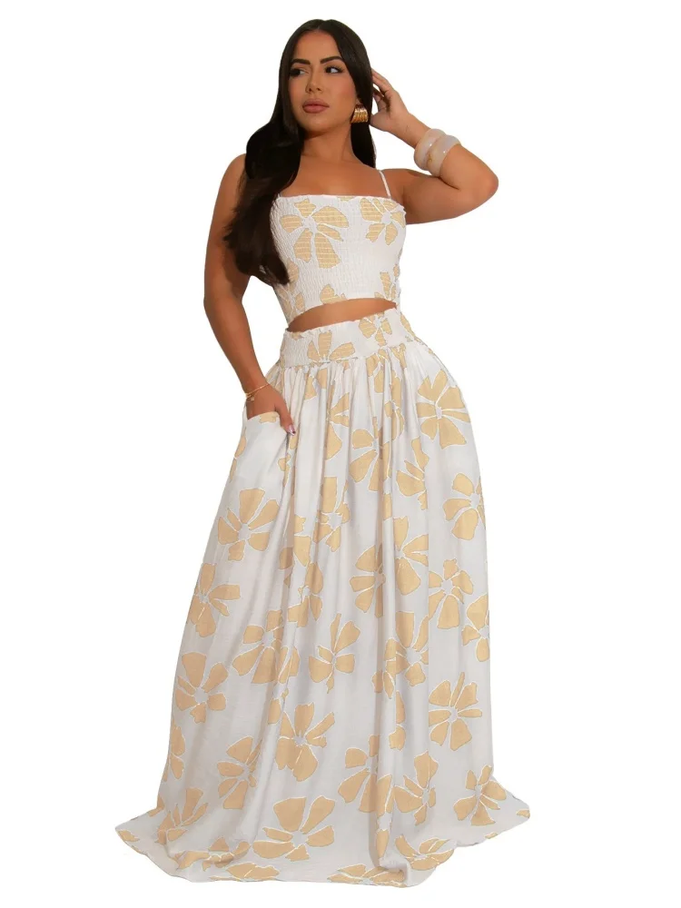 Wmstar Two Piece Set Women Wholesale Summer New Bohemian Style Halter Top Skirt Sets 2025 Outfits Fancy Club Designer Clothing