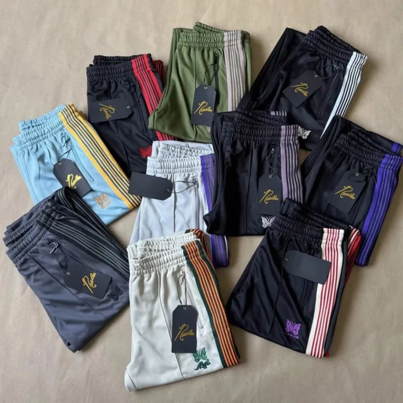 

AWGE Needles Pants High Quality Embroidered Butterfly Ribbon Sweatpants Hiphop Street Joggingbroek Needles Trousers