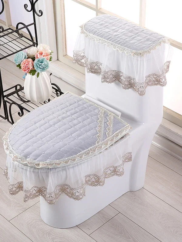 

Three Piece Toilet Mat Set European Lace All-season Universal Seat Cushion Cover Toilet Toilet Cover for Winter Household Use