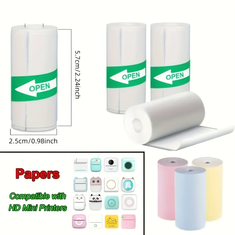 thumbnail image 2 of 8 Rolls Self-Adhesive Thermal Paper Roll For Mini Printer, 3 Vibrant 2 of 10