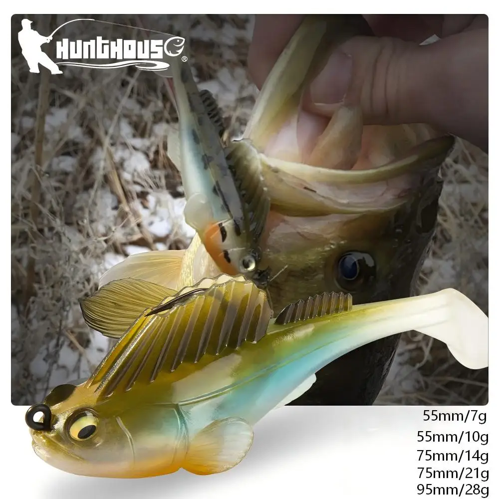 Hunthouse Angelköder Weichköder Jigkopf 7/10/14/21/28g Tiefenwasserköder mit Paddelschwanz für Barsch, Hecht, Forelle, Salzwasserfischerei
