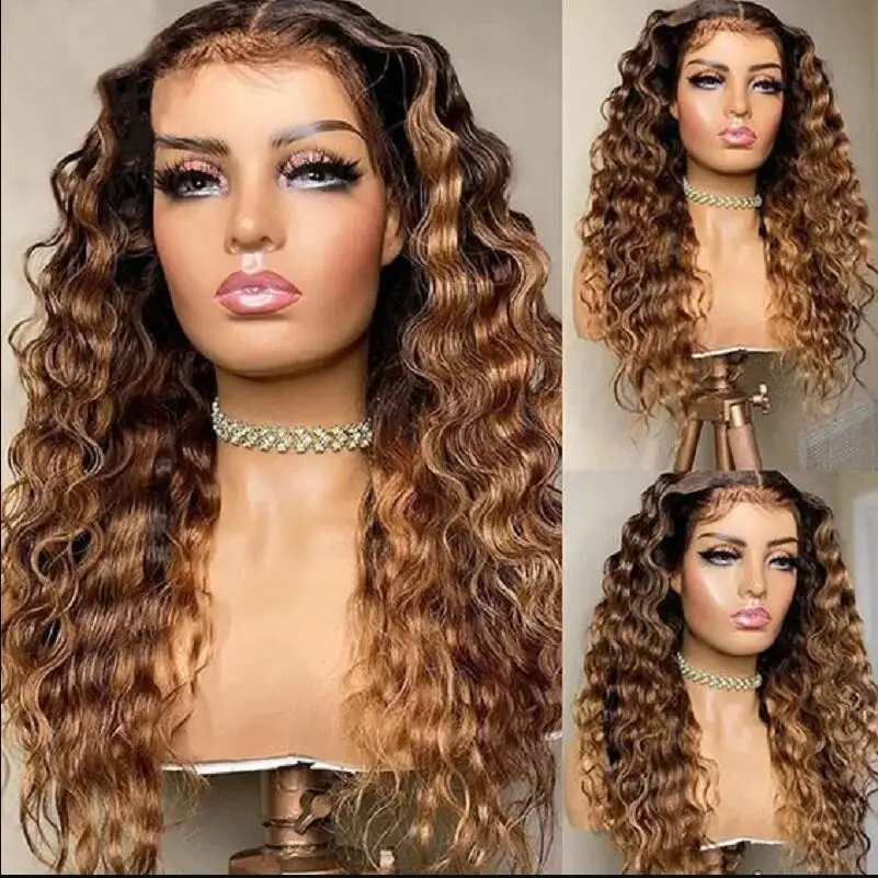 

Long Natural PrePlucked 180 Density 26" Ombre Brown Kinky Curly Lace Front Wig For Black Women With Baby Hair Lace Frontal Wigs