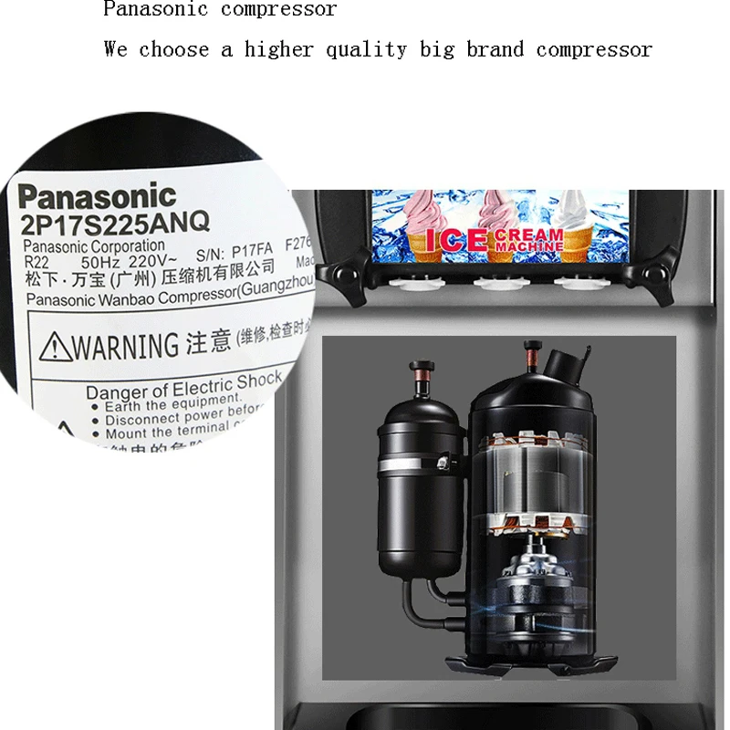 Commercial Ice Cream Maker 22-30L/H Yield 2200W Countertop Soft Serve Machine Frozen Yogurt Maker for Restaurant Snack Bar 5