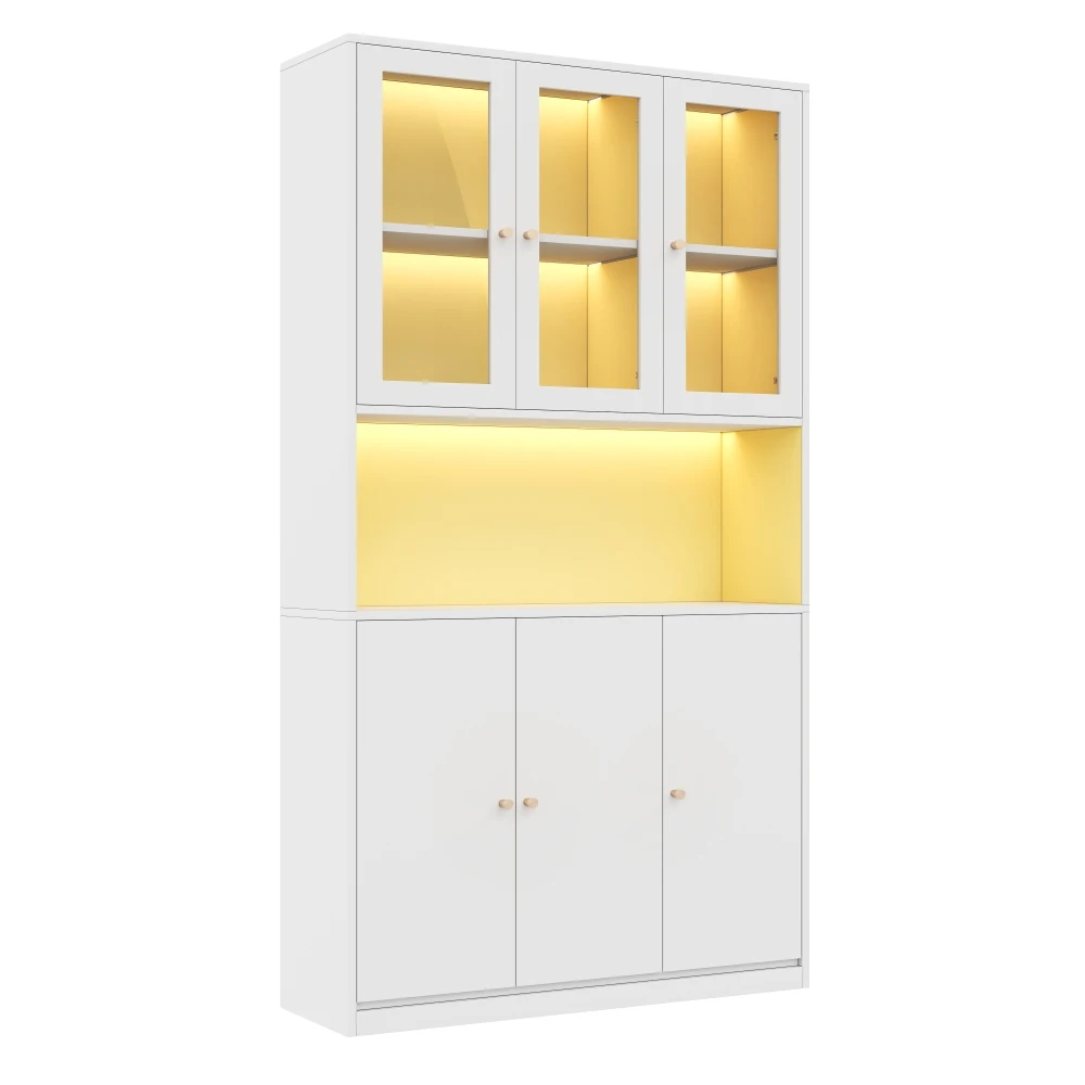Bücherregal mit Glastüren und LED-Beleuchtung, Vitrine mit offenem Fach und 3 Türen, Aktenschrank für Ordner und Bücher – Detail 7