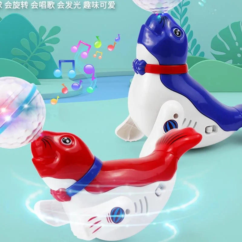 Kid Toys Top Ball Sea Lion Dolphin Electric Toys Children\'s Universal Rotating Light Music Projection Dancing Children\'s Toys