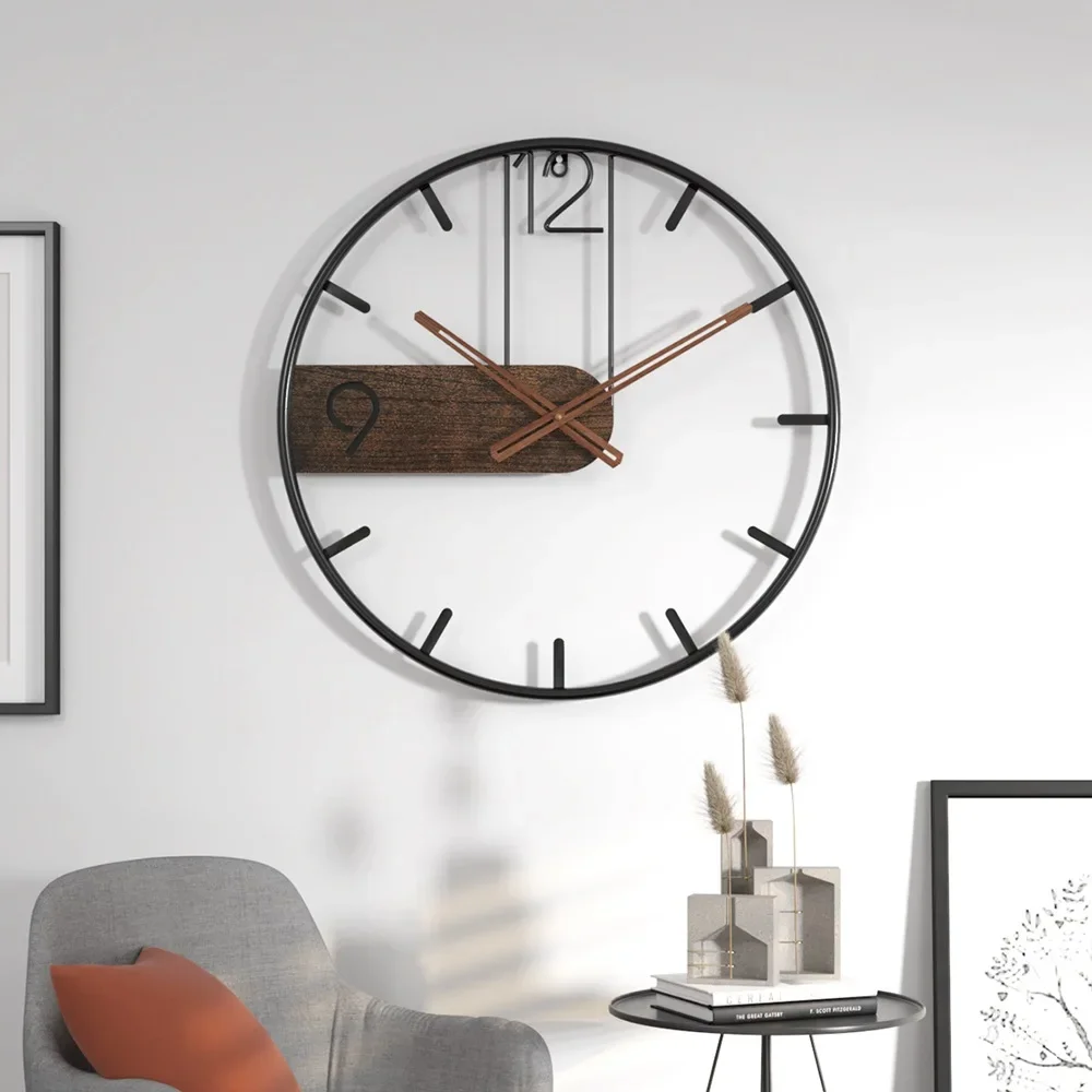 Nordic Metal Iron Big Size 3D Round Large Walnut Pionter Wall Clock 40 40cm  