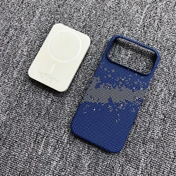 Frameless Carbon Fiber Starry Sky Magnetic Wireless Charging Phone Case - iPhone 15 (Starry Blue)