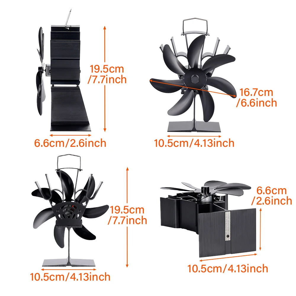 Eco-Friendly Aluminum Alloy Heat-Powered Stove Fan - 7 Blades for Quiet and Efficient Heat Distribution