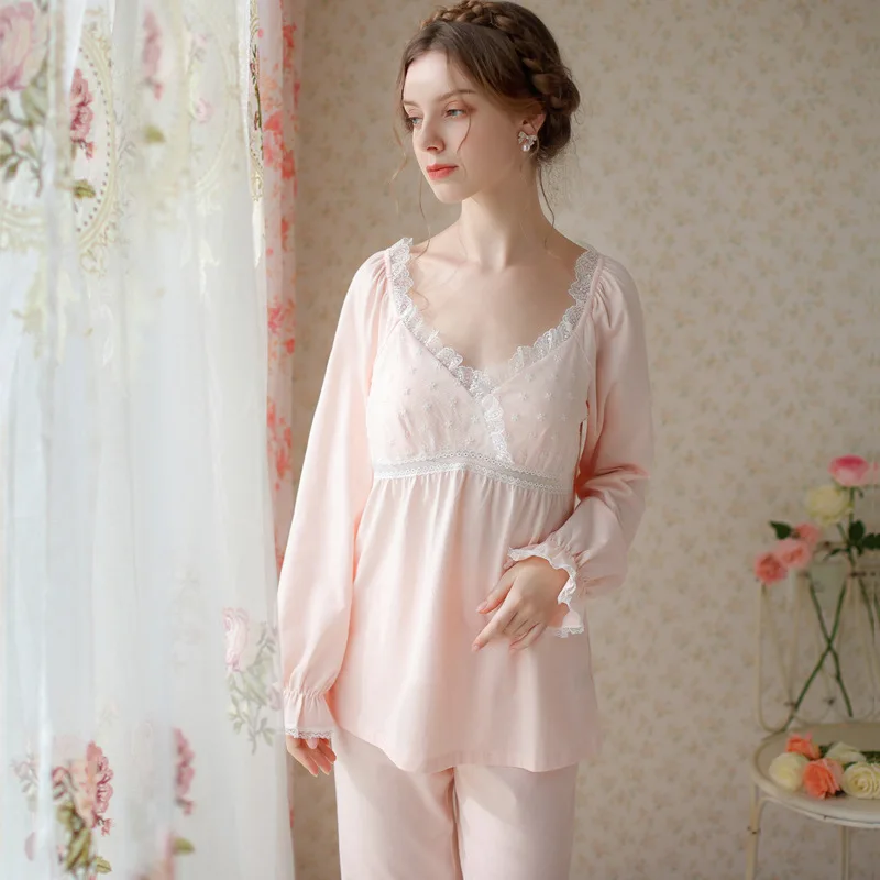 Romantic Sleepwear Women Cotton Pajama Sets Fairy Sexy Lace Long Sleeve  Sleep Tops Trouser Suits Spring Autumn Pajamas Home Wear - AliExpress