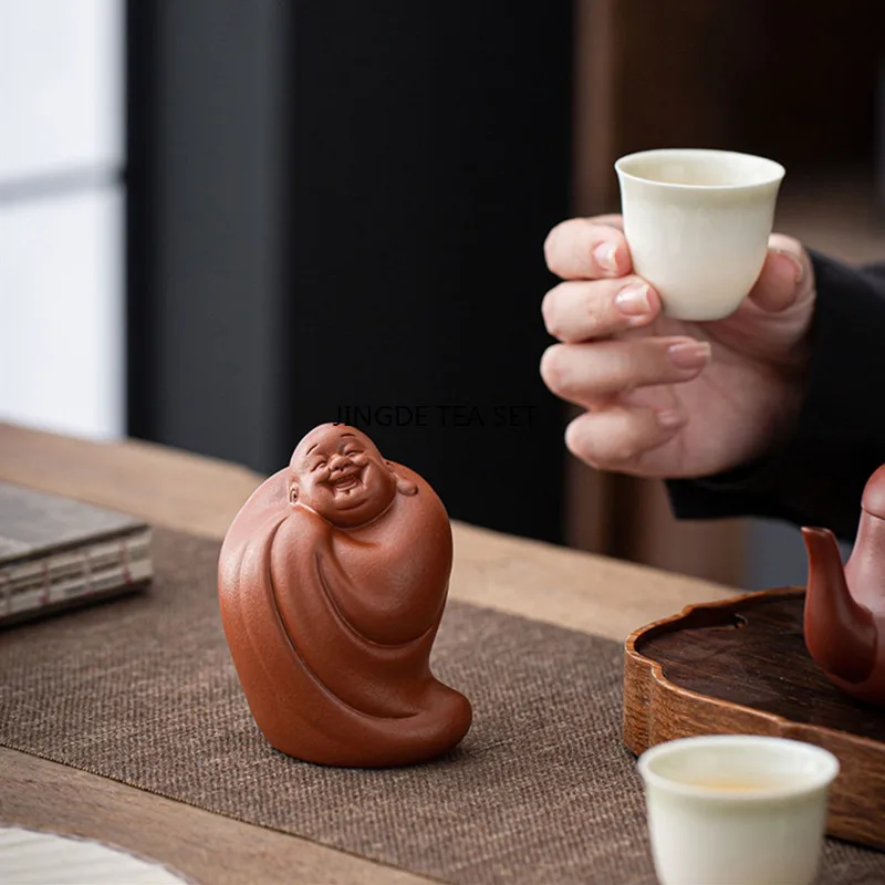 Creative Purple Clay Tea Pet Handmade Sculpture Crafts Chinese Tea Set Character Decoration Accessories