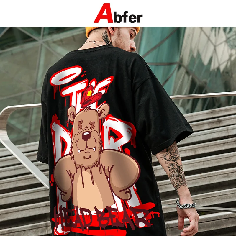 Abfer Harajuku T Shirt Aesthetic Gothic Punk Cartoon Bear Graphic T Shirts  Men Summer Hip Hop Oversized Tshirts Street Tops Tee
