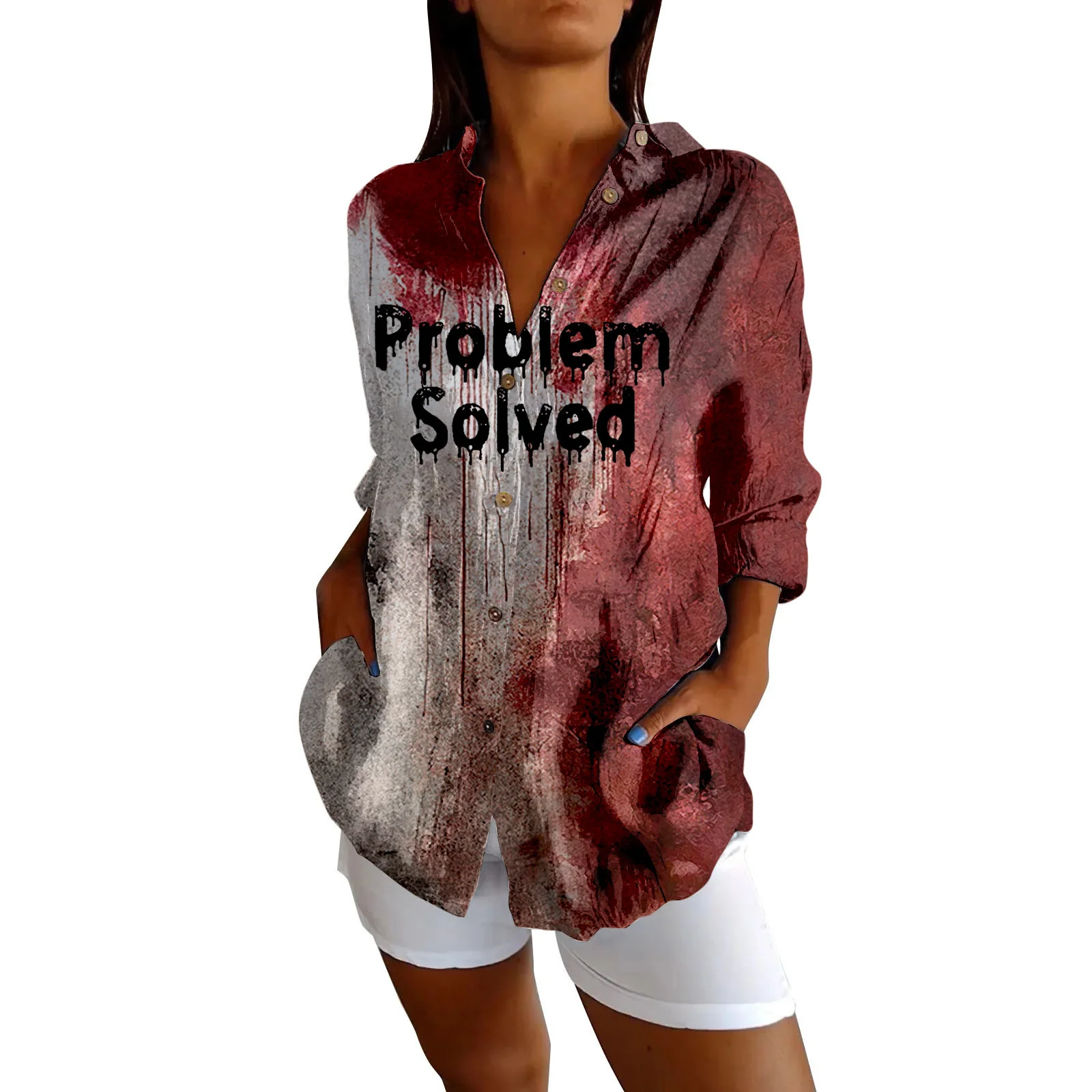 I'M Fine Bloody Women's Shirt Summer Letter Print Blouse Short Sleeves Tees Casual Loose Women Clothing Tops
