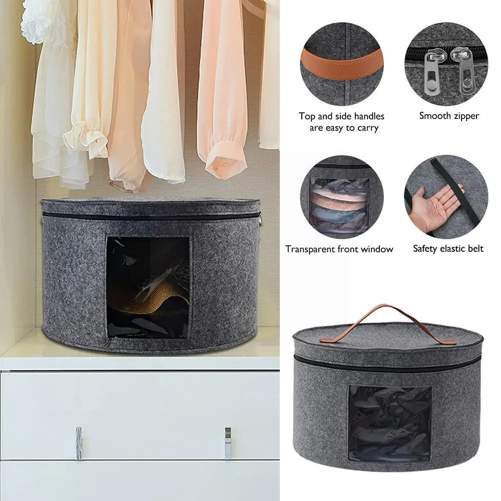 Felt Hat Storage Basket With Cover Travel Hat Box Hat Lid Sundries Storage  Dustproof Boxes Bucket With Clothe Storage Box D L4o9 - AliExpress