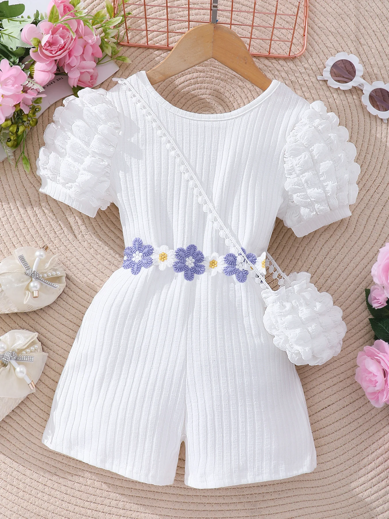 Girls’ Bubble Sleeve Jumpsuit with Bag 5