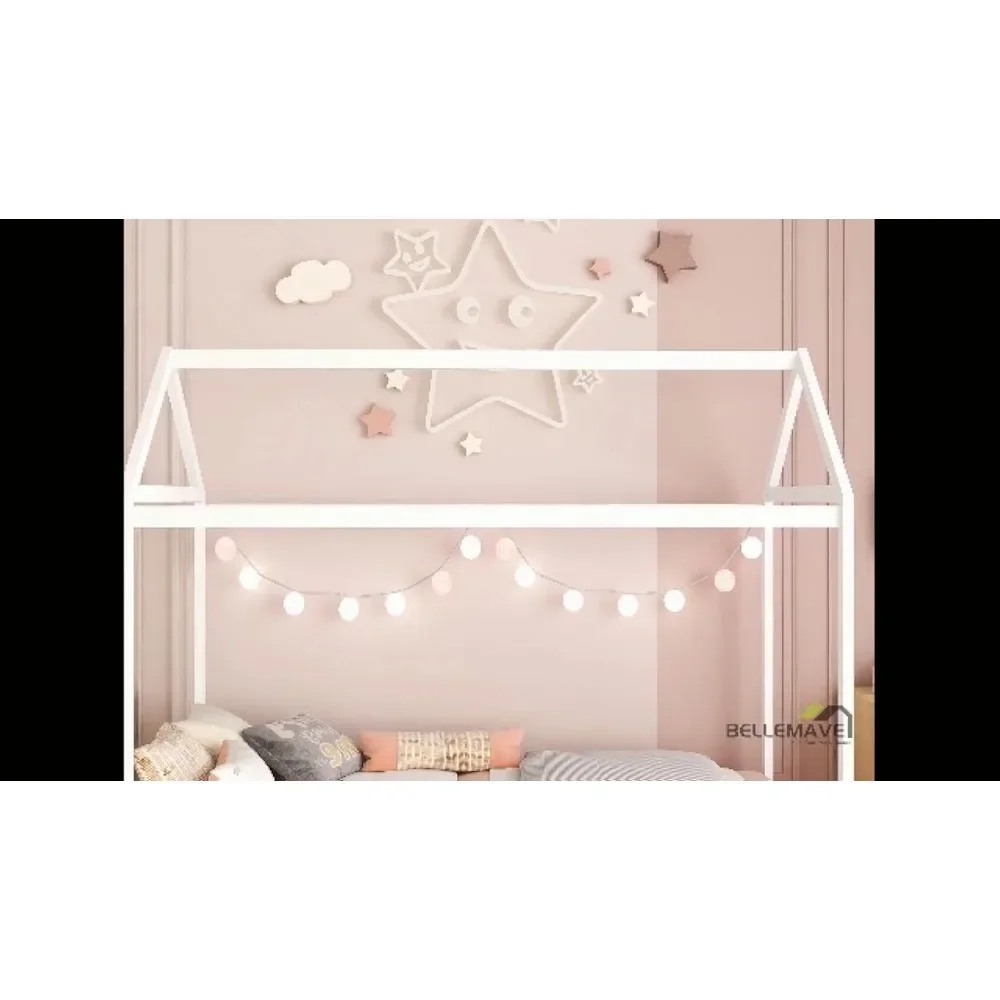 House Twin Bed Frame Wooden Platform Bed for Kids,No Box Spring Needed, Gray 6