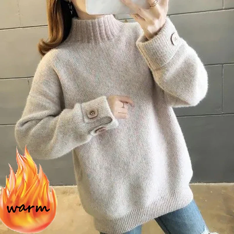 

High-neck Thick Warm Loose Sweater Autumn Winter Imitation Mink Women's Loose Pullover 2023 Clothes Mink Velvet Bottoming Tops