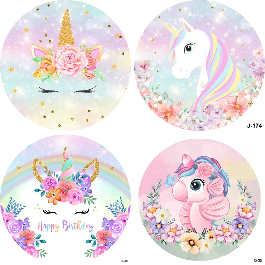 Baby Shower Rainbow Unicorn Party Round Backdrops Photography Girls Birthday Circle Backgrounds Photo Studio Cylinder Covers