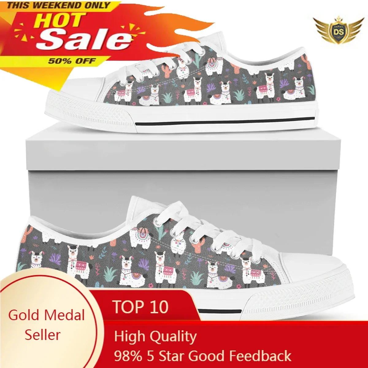 Cute Cartoon Animal Alpaca Llama Prints Spring New Fashion Canvas Shoes Vulcanized Sneakers Girls Sneakers