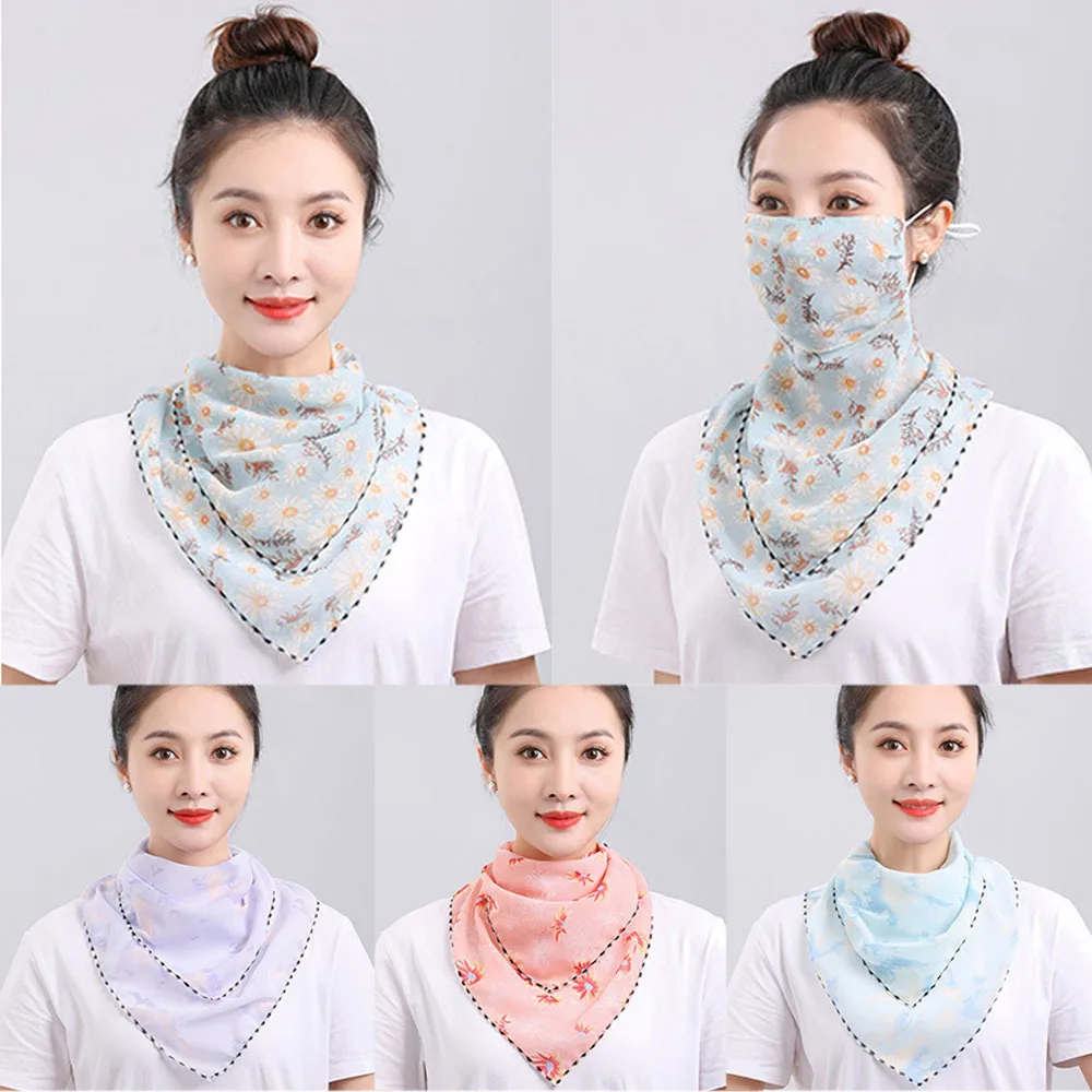 UV Protection Mask Flower Pattern Ear Hanging Sunscreen Mask UV Protection Neck Wrap Cover Bandana Scarf Women Sun Blocking Mask 5