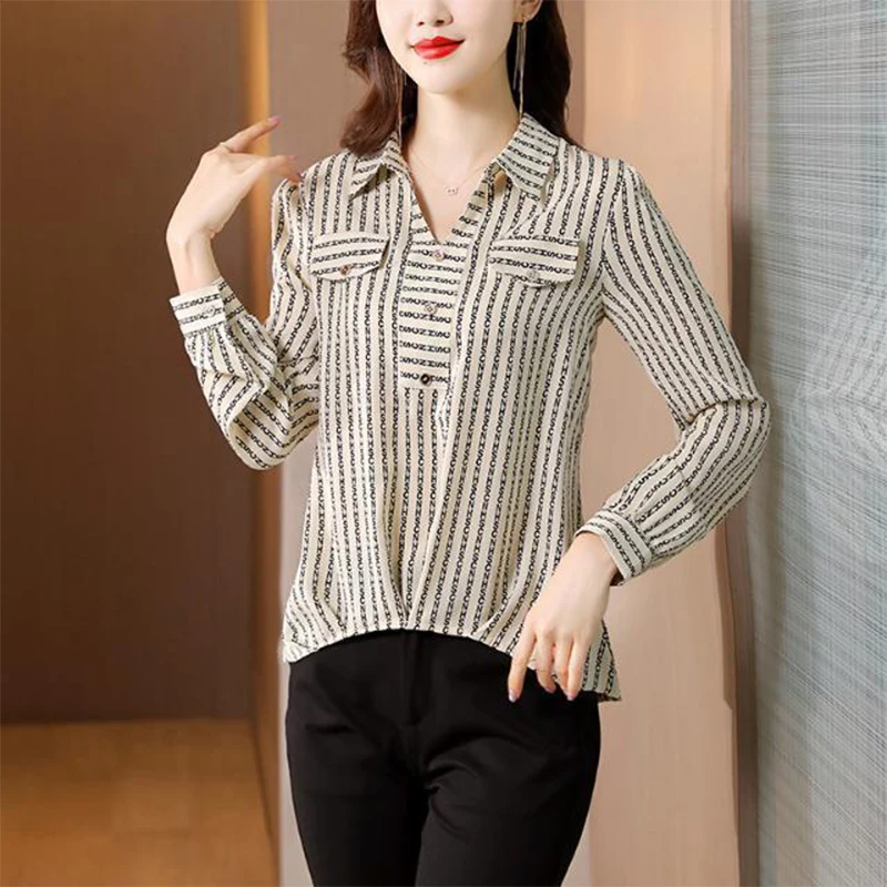 Spring Autumn Fashion Letter Printed Loose Casual Shirt Female Long Sleeve All-match Pullover Chiffon Blouse Women Oversized Top