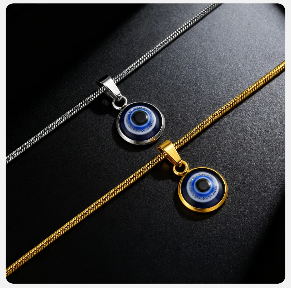 Vnox Halskette mit bösem Blick-Anhänger für Männer und Frauen, goldfarben, silberfarben, Edelstahlkette, Schutzamulett, Glücksbringer, Schmuck, Geschenk – Detail 6