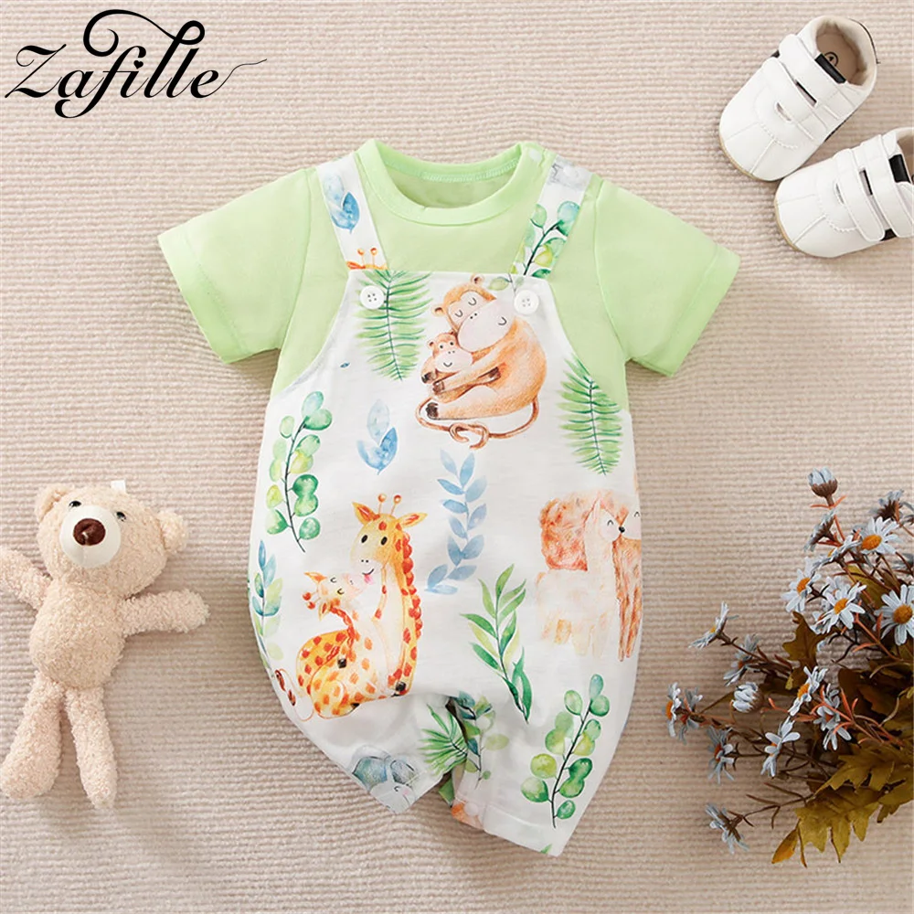 ZAFILLE Patchwork Baby Rompers Cartoon Animals Printed Kids Newborn Boys Overalls Sleepwear Summer Baby Girls Clothes Cute Suits