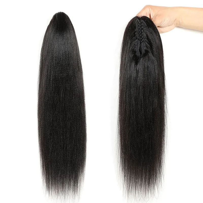 

Tinashe Beauty Yaki Straight Claw Clip In / on Ponytail Human Hair For Women Pony Tail Brazilian Remy Hair Ponytail Extensions