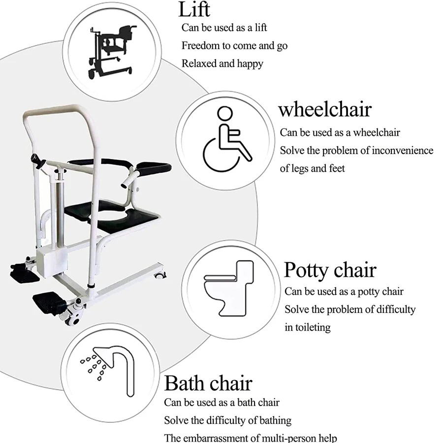 UZYW-01Electric Patient Transfer Lift Commode Toilet Bath Chair with wheels for Disabled Elderly Moving 6
