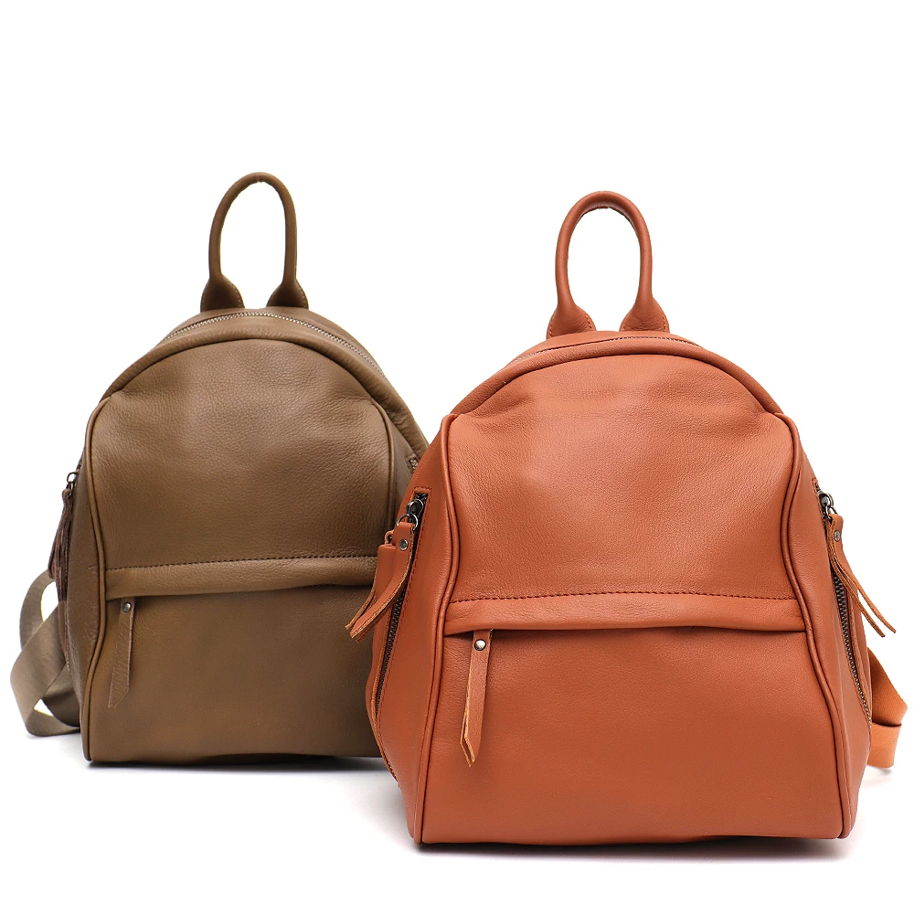 SC Luxury Quality Genuine Cow Leather Women Backpack Retro Casual Solid Color Shoulder Bags Satchel Simple Daily Travel Day Pack 3