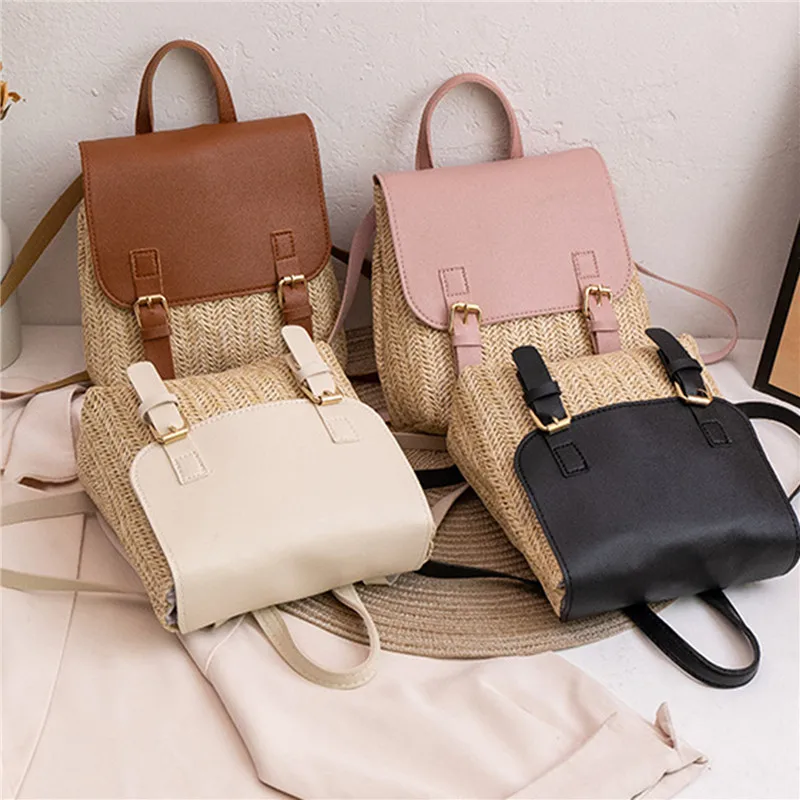 

Trendy Leisure Straw Bags for Women Mini Retro Weave Handbag Women's Niche Designer Bag High-end Small Rattan Woven Backpack
