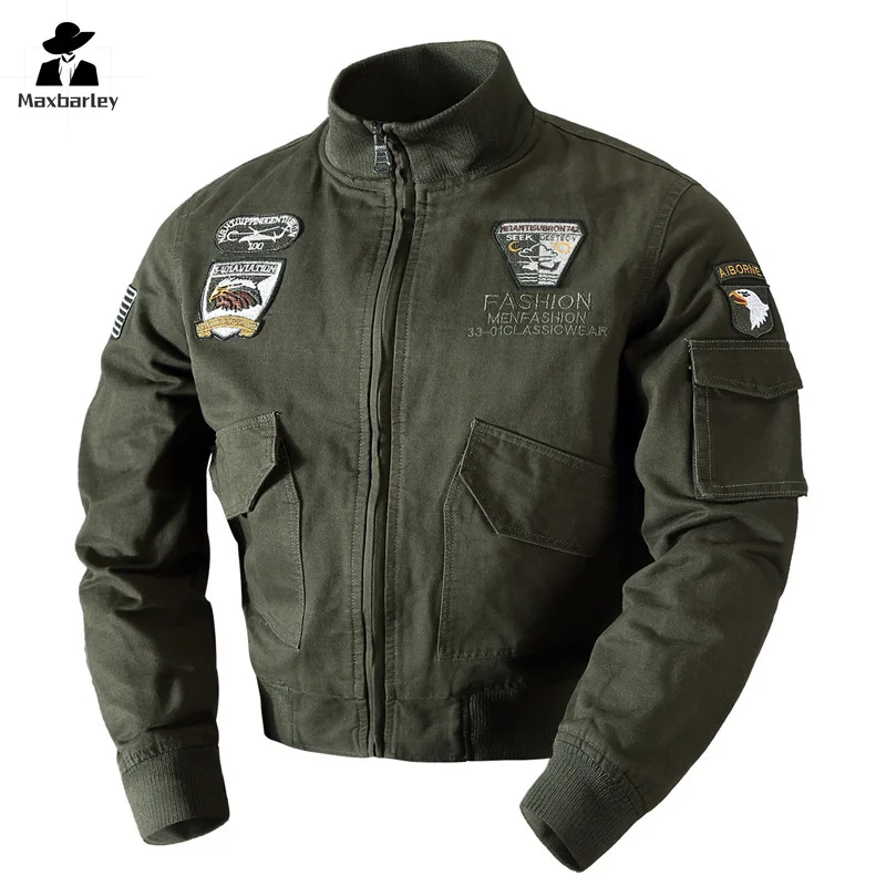 

Мужская куртка-бомбер 2024, осенняя тактическая куртка, облегающее пальто с вышитым воротником, Высококачественная хлопковая рабочая куртка, осень 2024