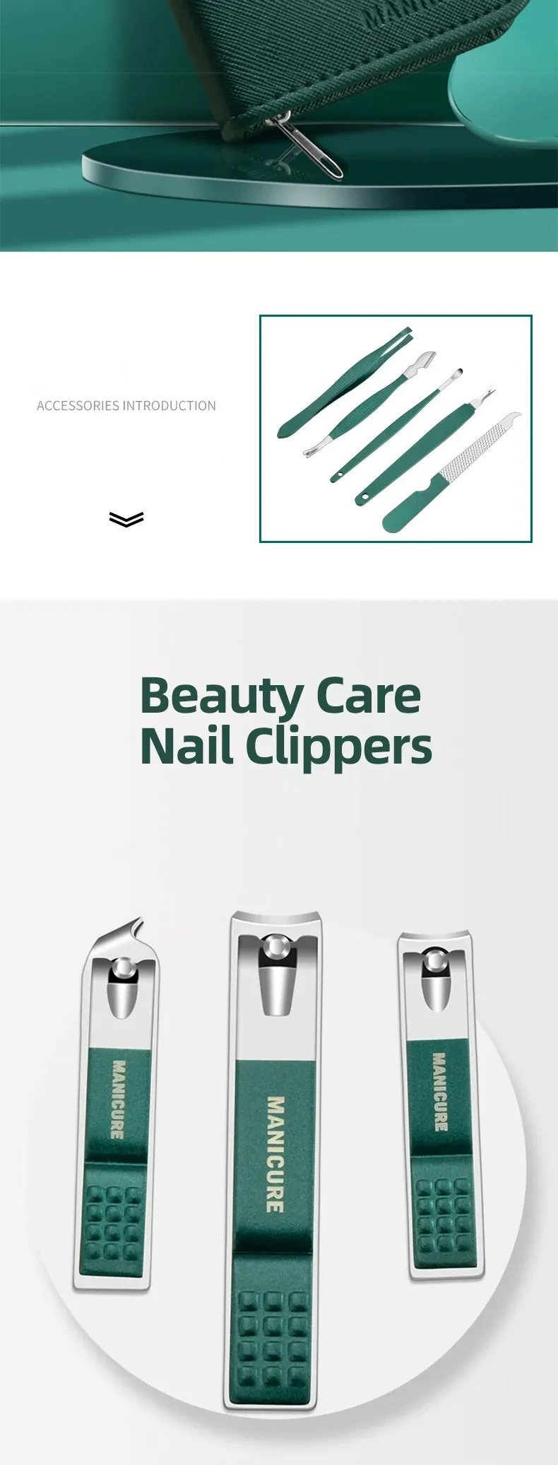 Description Picture 6 of itemGreen 9 Pcs Manicure Set With Leather Case Professional Foot And Face Care Tool Kits Stainless Steel Nail Clipper Sets Gift