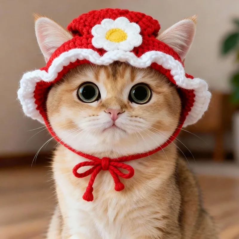 애완동물 머리덮개, 고양이 강아지 니트 모자, 고양이 머리장식, 재미있는 변신 의상, 새끼 고양이 액세서리