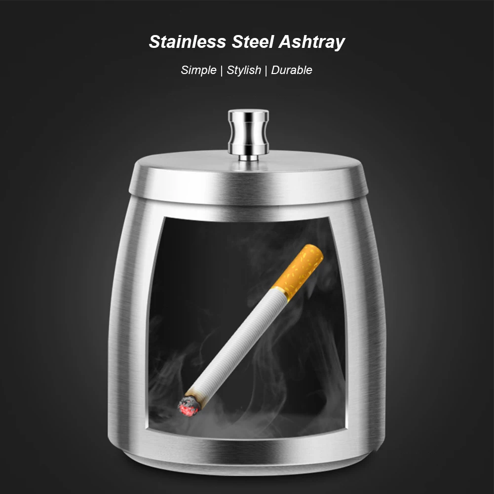 Stainless Steel Windproof Ashtray with Lid