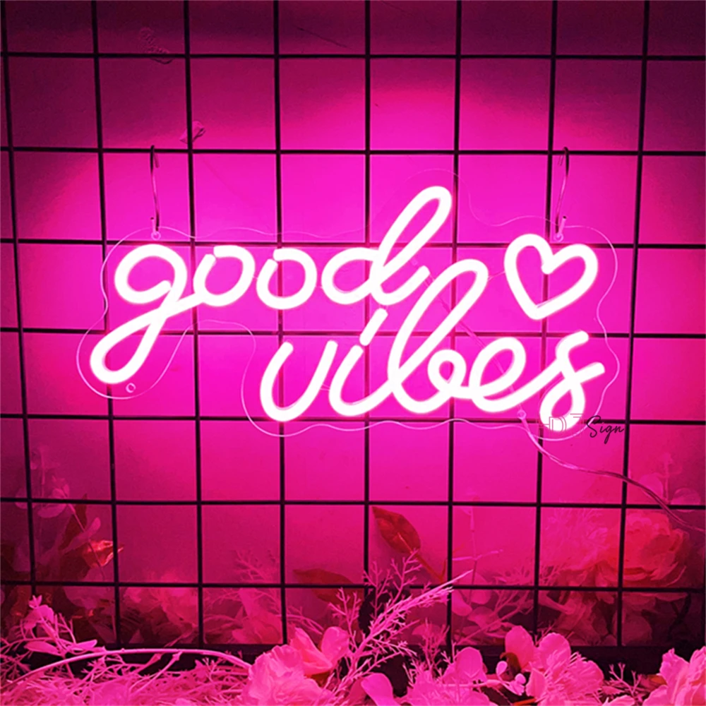 

Good Vibes Neon Sign Wedding Decor Wall Led Neon Light Signs Aesthetic Room Decor For Girls Party Neon LED Sign Birthday Gifts